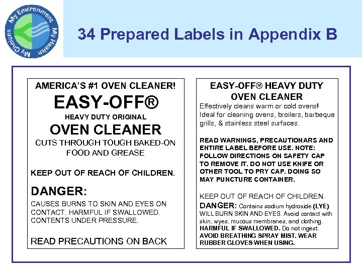 34 Prepared Labels in Appendix B AMERICA’S #1 OVEN CLEANER! EASY-OFF® HEAVY DUTY ORIGINAL