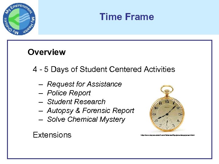 Time Frame Overview 4 - 5 Days of Student Centered Activities – – –