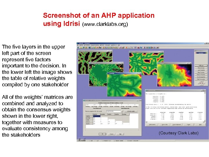 Screenshot of an AHP application using Idrisi (www. clarklabs. org) The five layers in