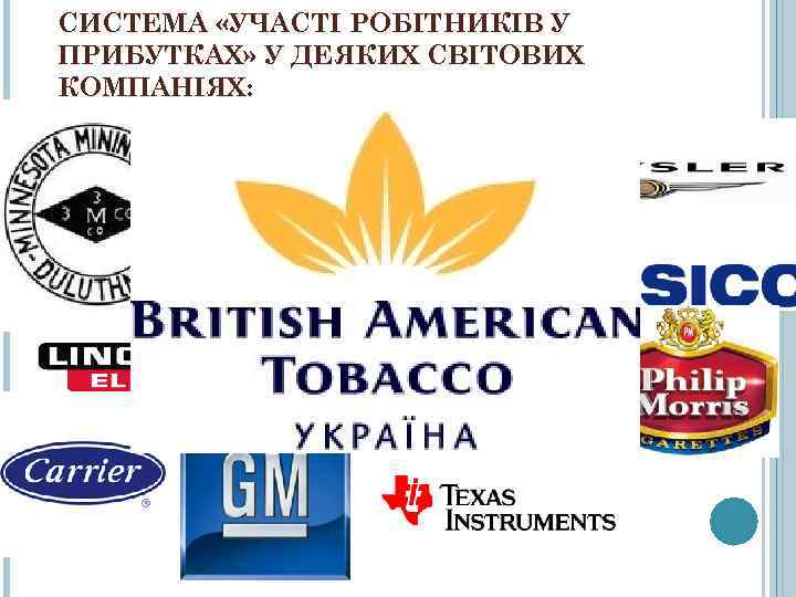 СИСТЕМА «УЧАСТІ РОБІТНИКІВ У ПРИБУТКАХ» У ДЕЯКИХ СВІТОВИХ КОМПАНІЯХ: 