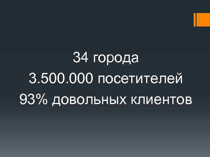 34 города 3. 500. 000 посетителей 93% довольных клиентов 