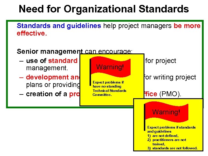 Need for Organizational Standards and guidelines help project managers be more effective. Senior management