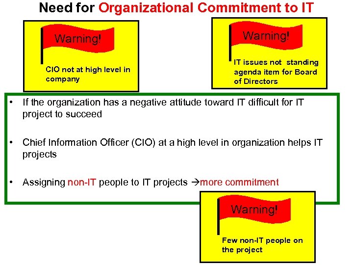 Need for Organizational Commitment to IT Warning! CIO not at high level in company