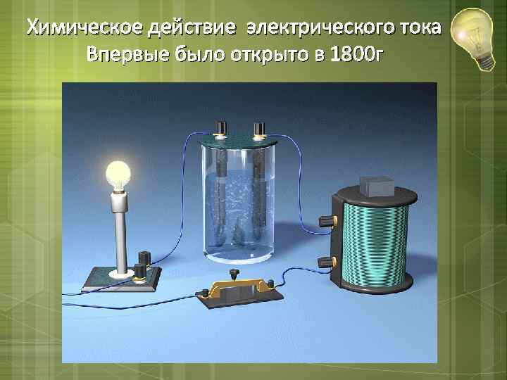 Химическое действие электрического тока Впервые было открыто в 1800 г 