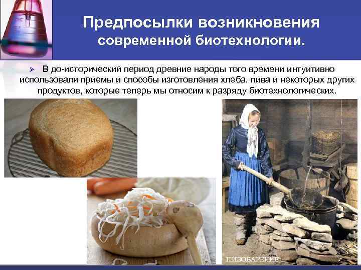 Предпосылки возникновения современной биотехнологии. В до исторический период древние народы того времени интуитивно использовали