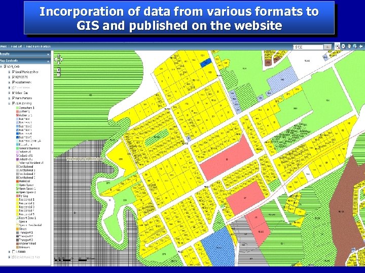 Incorporation of data from various formats to GIS and published on the website 