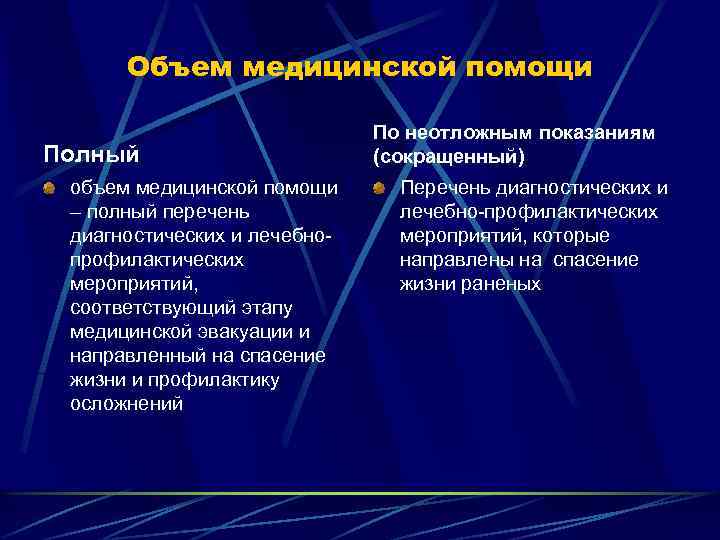 Объем медицинской помощи Полный объем медицинской помощи – полный перечень диагностических и лечебнопрофилактических мероприятий,