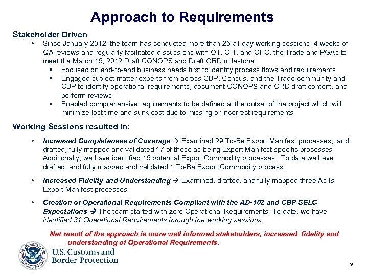 Approach to Requirements Stakeholder Driven • Since January 2012, the team has conducted more