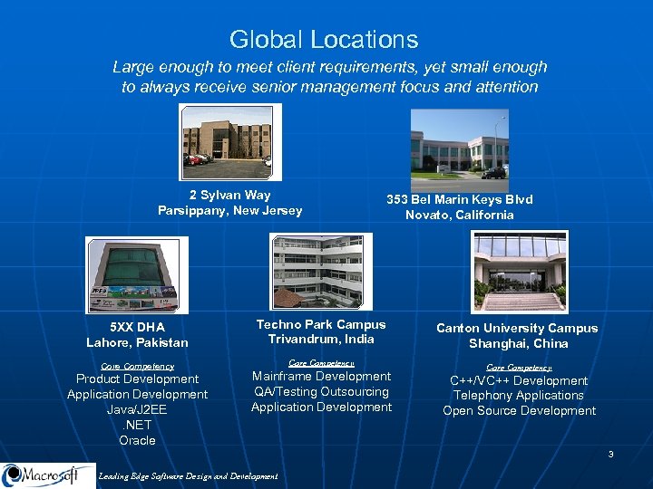 Global Locations Large enough to meet client requirements, yet small enough to always receive