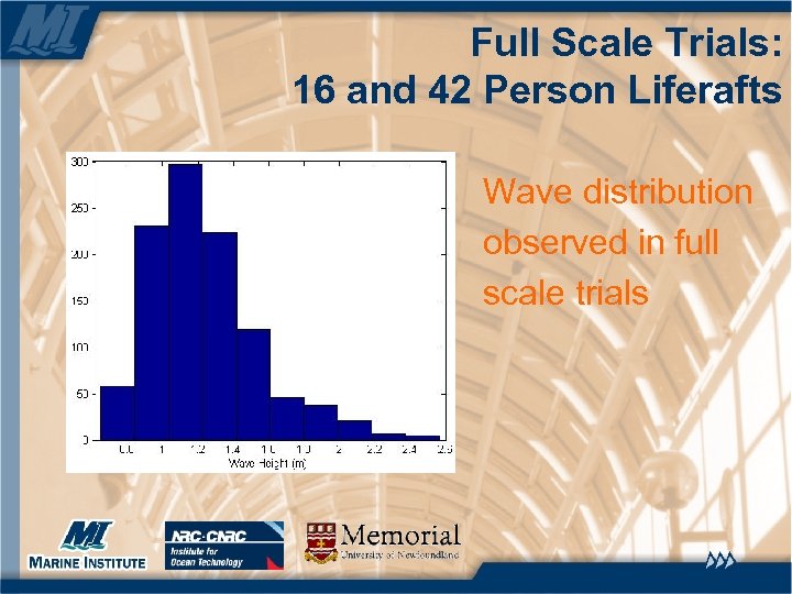 Full Scale Trials: 16 and 42 Person Liferafts Wave distribution observed in full scale