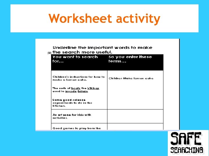 Worksheet activity 