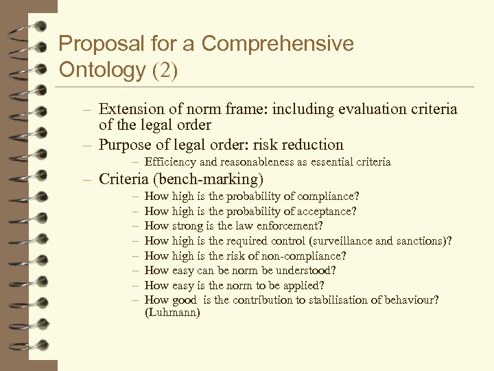 Proposal for a Comprehensive Ontology (2) – Extension of norm frame: including evaluation criteria