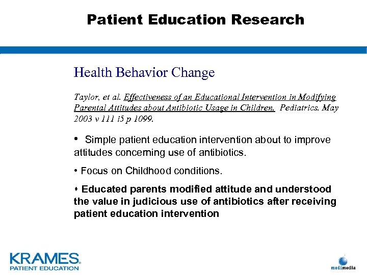 Patient Education Research Health Behavior Change Taylor, et al. Effectiveness of an Educational Intervention