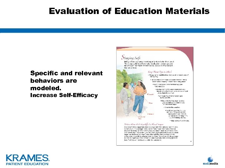 Evaluation of Education Materials Specific and relevant behaviors are modeled. Increase Self-Efficacy 