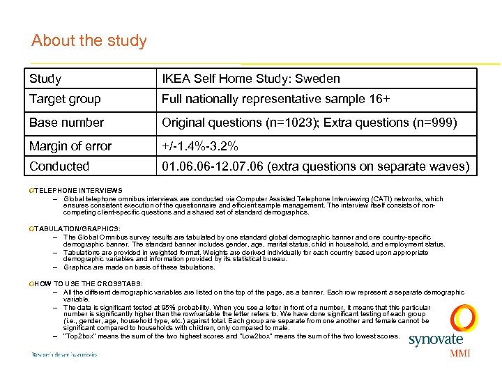 About the study Study IKEA Self Home Study: Sweden Target group Full nationally representative