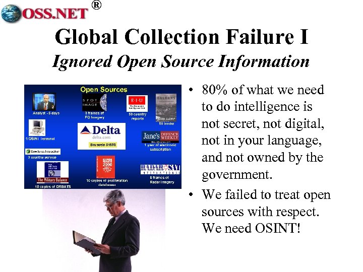 ® Global Collection Failure I Ignored Open Source Information • 80% of what we