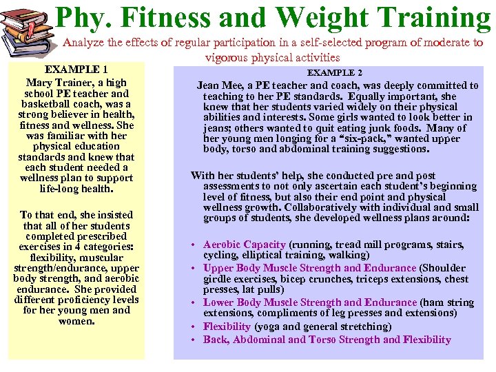 Phy. Fitness and Weight Training Analyze the effects of regular participation in a self-selected