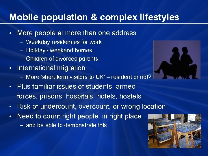 Mobile population & complex lifestyles • More people at more than one address –