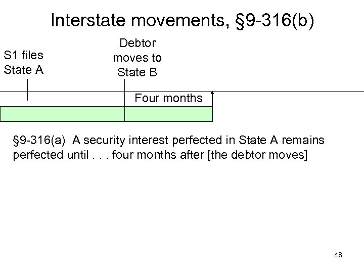 Interstate movements, § 9 -316(b) S 1 files State A Debtor moves to State