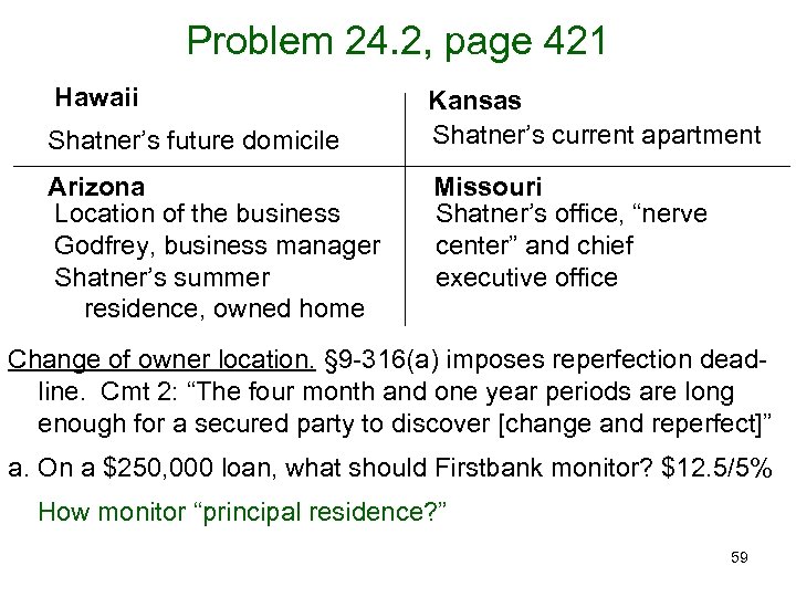 Problem 24. 2, page 421 Hawaii Shatner’s future domicile Arizona Location of the business