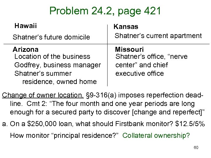 Problem 24. 2, page 421 Hawaii Shatner’s future domicile Arizona Location of the business