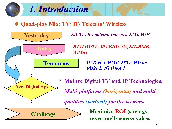 1. Introduction Quad-play Mix: TV/ IT/ Telecom/ Wireless SD-TV, Broadband Internet, 2. 5 G,