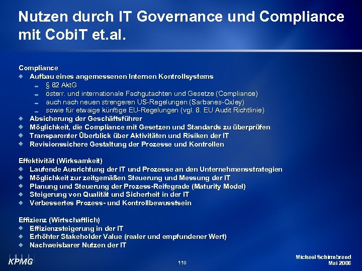 Nutzen durch IT Governance und Compliance mit Cobi. T et. al. Compliance Aufbau eines
