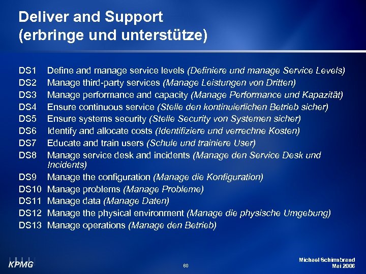 Deliver and Support (erbringe und unterstütze) DS 1 DS 2 DS 3 DS 4