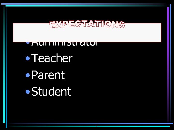  • Administrator • Teacher • Parent • Student 