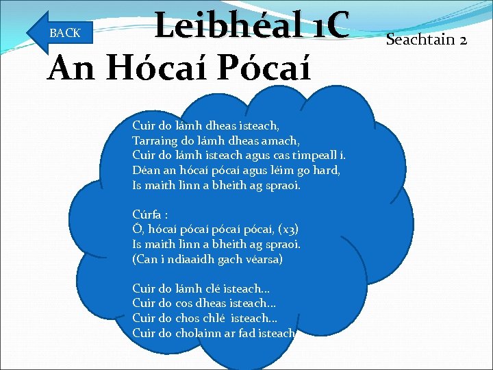 Leibhéal 1 C An Hócaí Pócaí BACK Cuir do lámh dheas isteach, Tarraing do