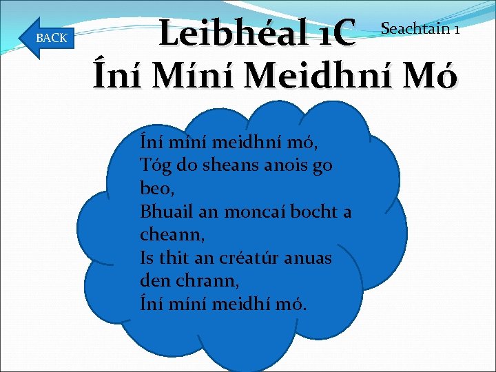 BACK Leibhéal 1 C Íní Míní Meidhní Mó Seachtain 1 Íní míní meidhní mó,