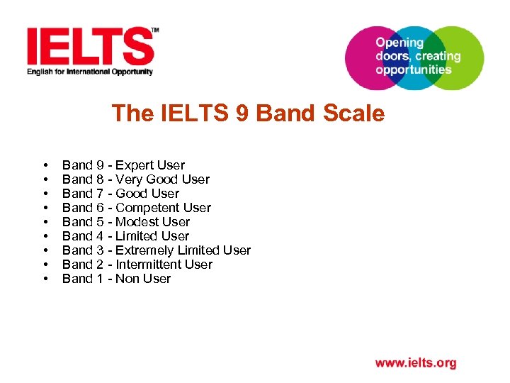 The IELTS 9 Band Scale • • • Band 9 - Expert User Band