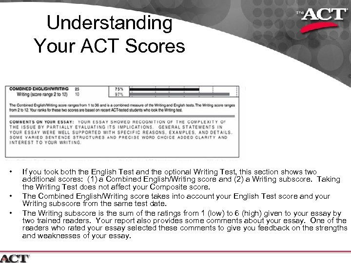 Understanding Your ACT Scores • • • If you took both the English Test