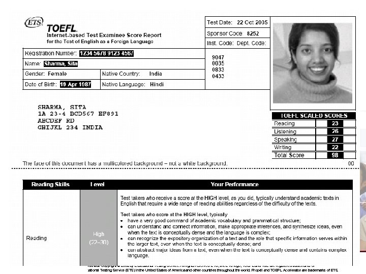 SAMPLE ONLY 71 Confidential. Copyright © 2008 by Educational Testing Service. All rights reserved.