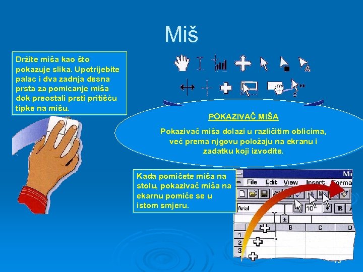 Miš Držite miša kao što pokazuje slika. Upotrijebite palac i dva zadnja desna prsta