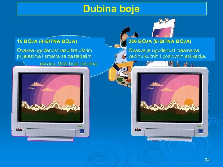 Dubina boje 16 BOJA (4 -BITNA BOJA) Broj boja koje monitor može Ovakva ugođenost