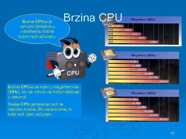 Brzina CPU-a je osnovni čimbenik u određivanju brzine kojom radi računalo. Brzina CPU-a se