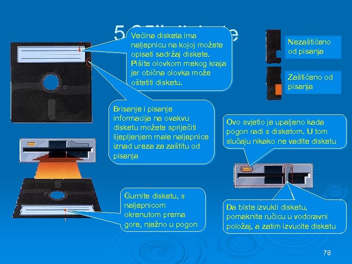 5, 25’’ diskete Većina disketa ima naljepnicu na kojoj možete opisati sadržaj diskete. Pišite