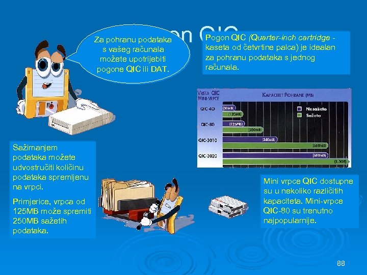 Pogon QIC Za pohranu podataka s vašeg računala možete upotrijebiti pogone QIC ili DAT.
