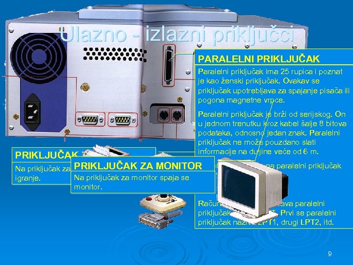 Ulazno - izlazni priključci PARALELNI PRIKLJUČAK Paralelni priključak ima 25 rupica i poznat je