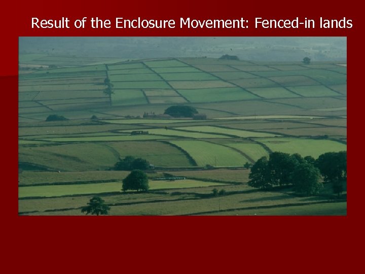 Result of the Enclosure Movement: Fenced-in lands 
