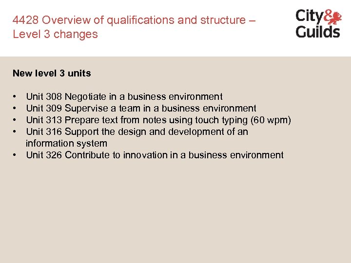 4428 Overview of qualifications and structure – Level 3 changes New level 3 units