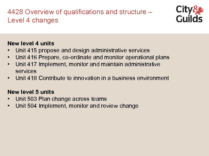 4428 Overview of qualifications and structure – Level 4 changes New level 4 units