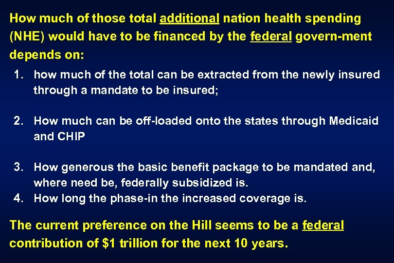 How much of those total additional nation health spending (NHE) would have to be