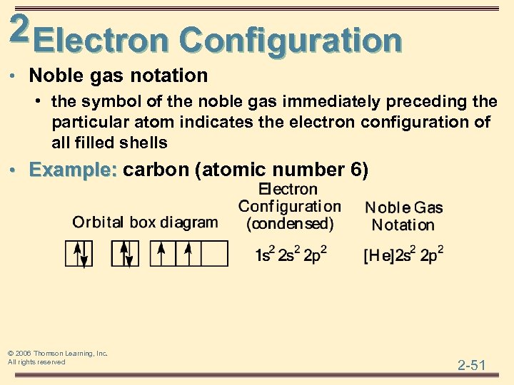 2 Electron Configuration • Noble gas notation • the symbol of the noble gas