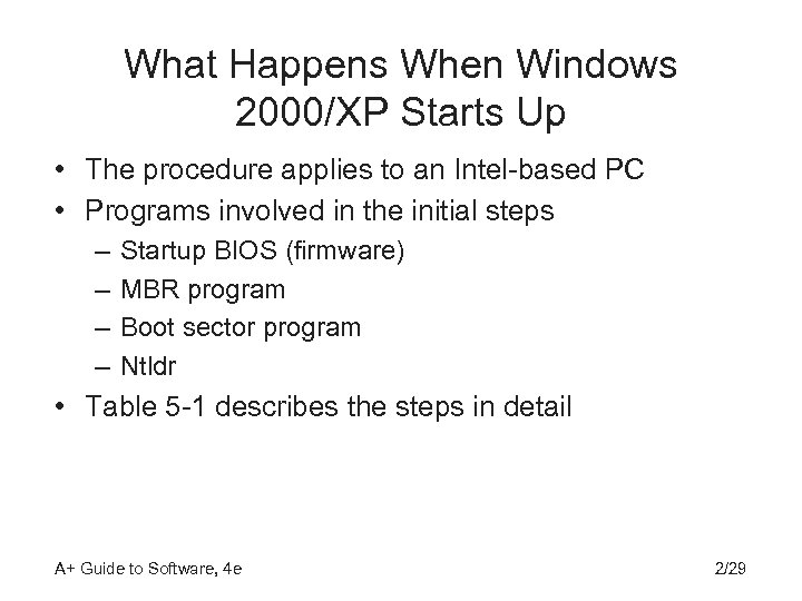 What Happens When Windows 2000/XP Starts Up • The procedure applies to an Intel-based