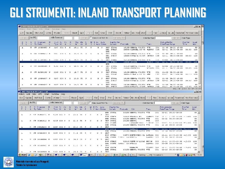 GLI STRUMENTI: INLAND TRANSPORT PLANNING Materiale riservato ad uso Assagenti. Vietata la riproduzione 