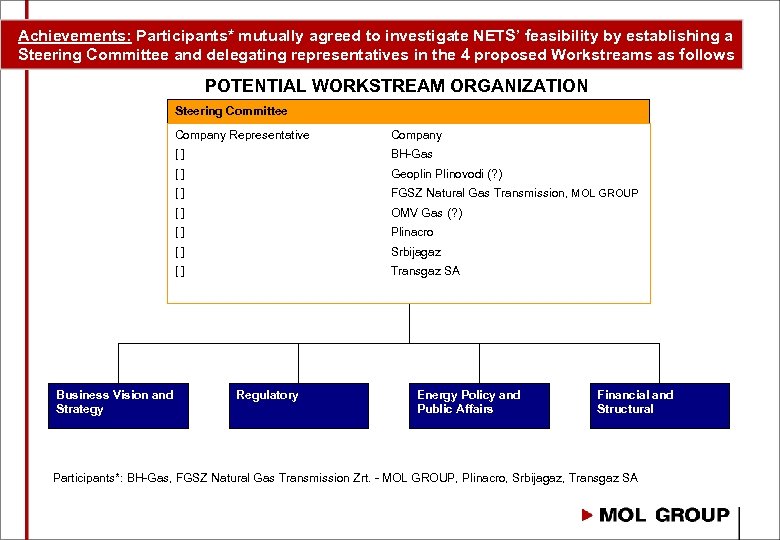 Achievements: Participants* mutually agreed to investigate NETS’ feasibility by establishing a Steering Committee and