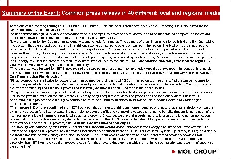 Summary of the Event: Common press release in 40 different local and regional media