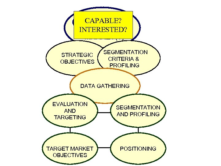 CAPABLE? EXISTING POTENTIAL INTERESTED? MARKET(? ) STRATEGIC OBJECTIVES SEGMENTATION CRITERIA & PROFILING DATA GATHERING